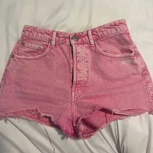 Zara high rise pink denim shorts